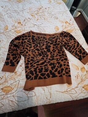Brown & Black Leopard Print Off The Shoulder Sweater GENTLY USED